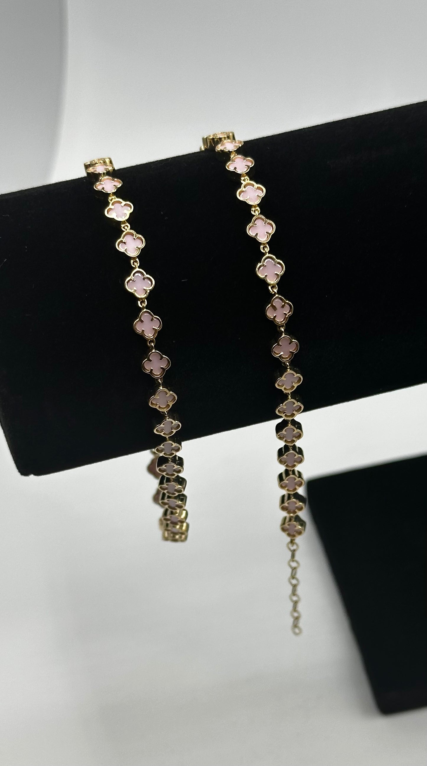 14k Gold Mini Pink Flowers Bracelet