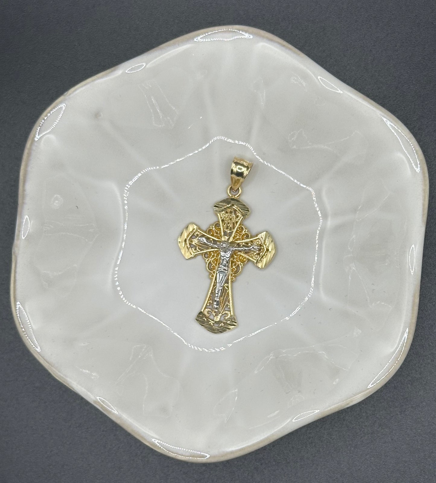 14k Gold Two Tone Cross Pendant