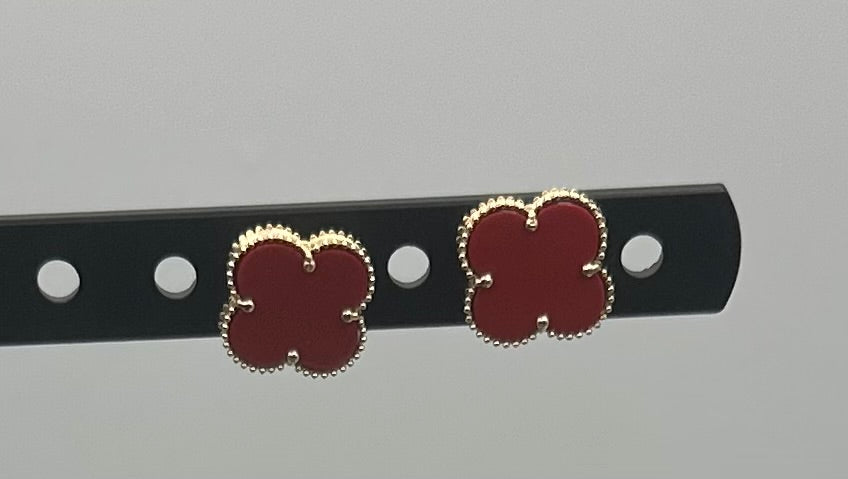14k Gold Red Clover Earrings