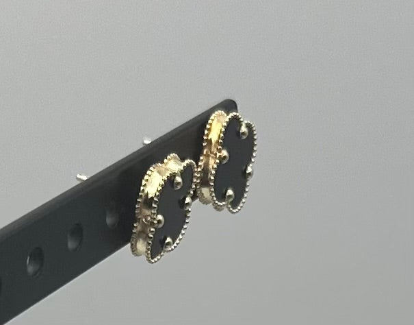 14k Gold Black Clover Earrings