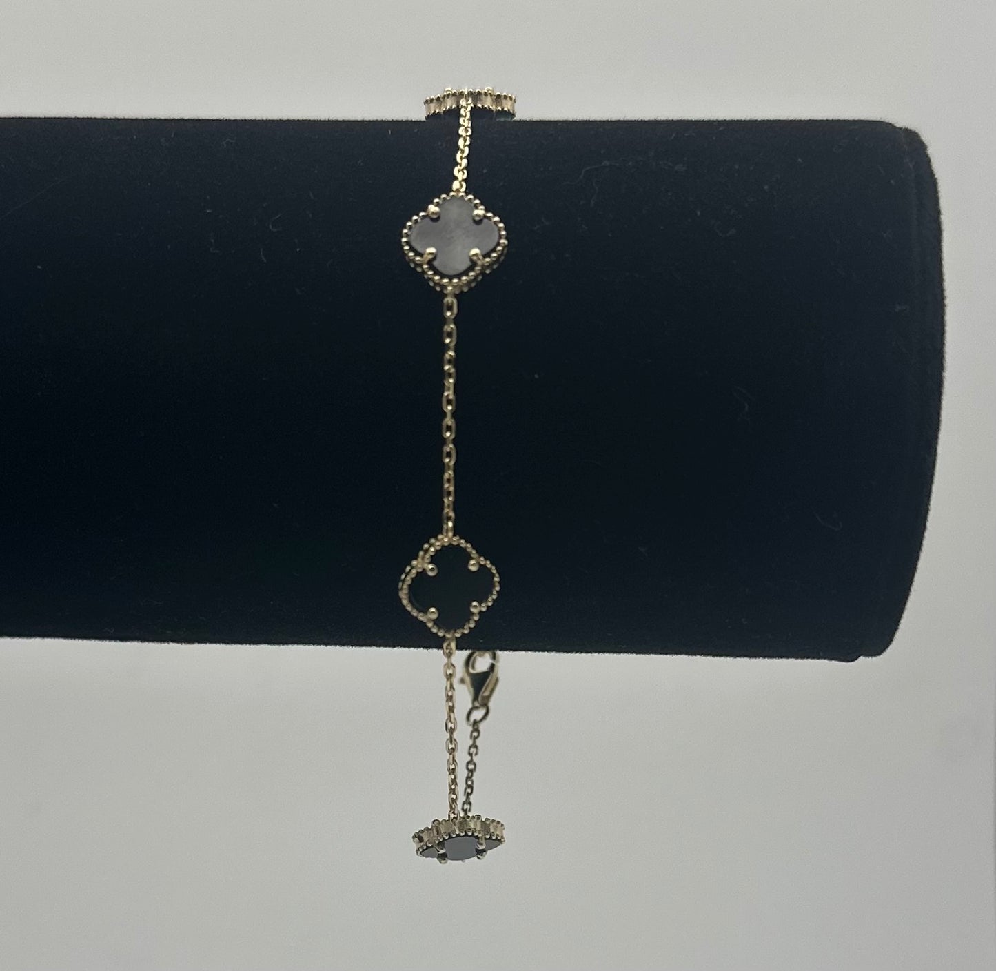 14k Gold Black Mini Clovers Bracelet