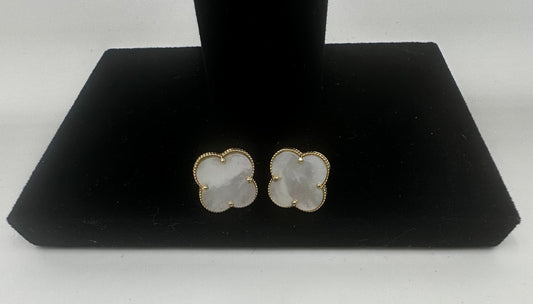 14k Gold White Clover Earrings