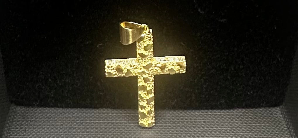 14k Gold Nugget Cross Pendant