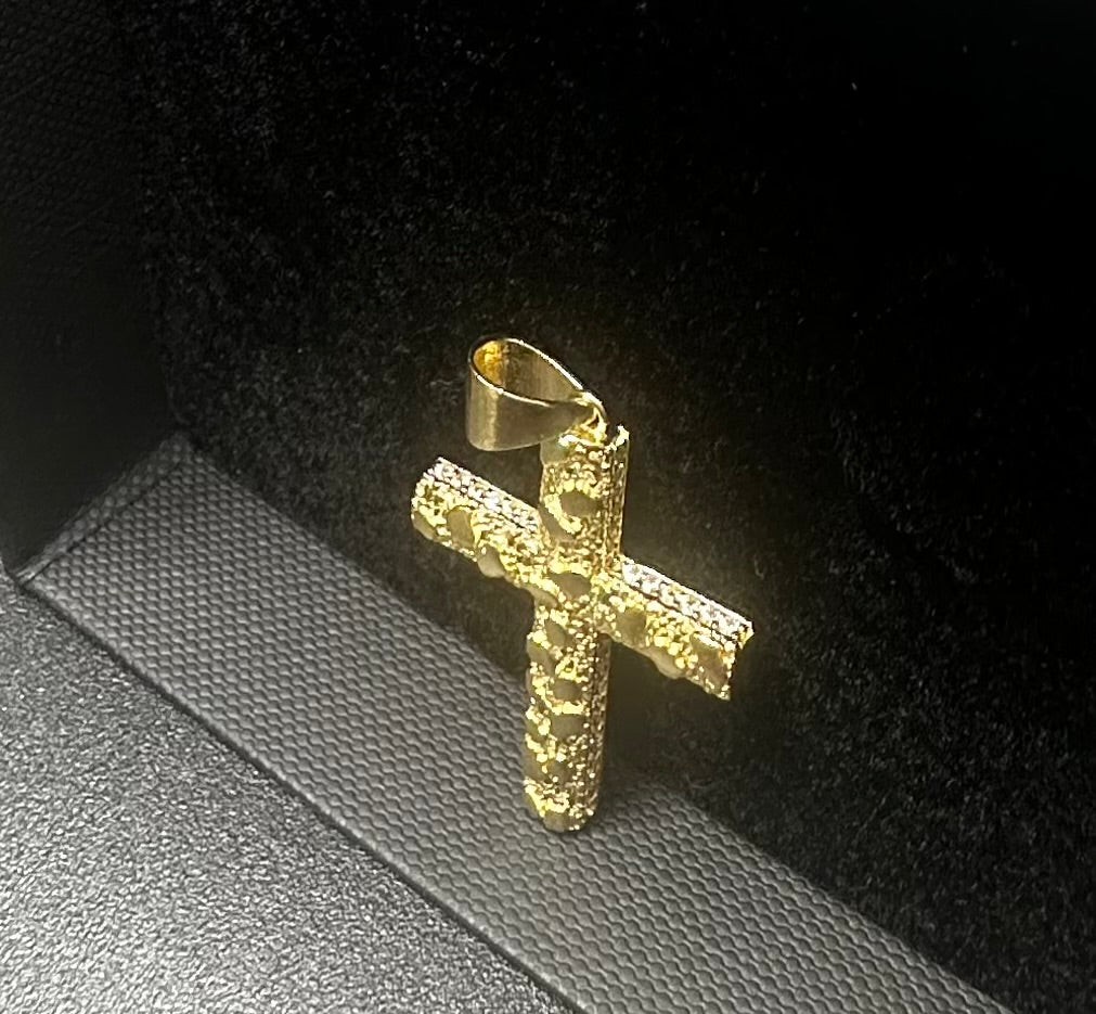 14k Gold Nugget Cross Pendant