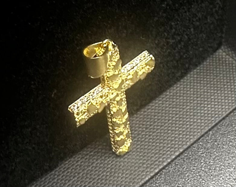 14k Gold Nugget Cross Pendant