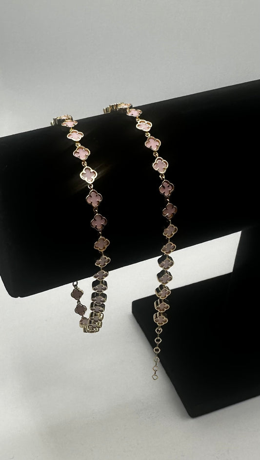 14k Gold Mini Pink Flowers Bracelet