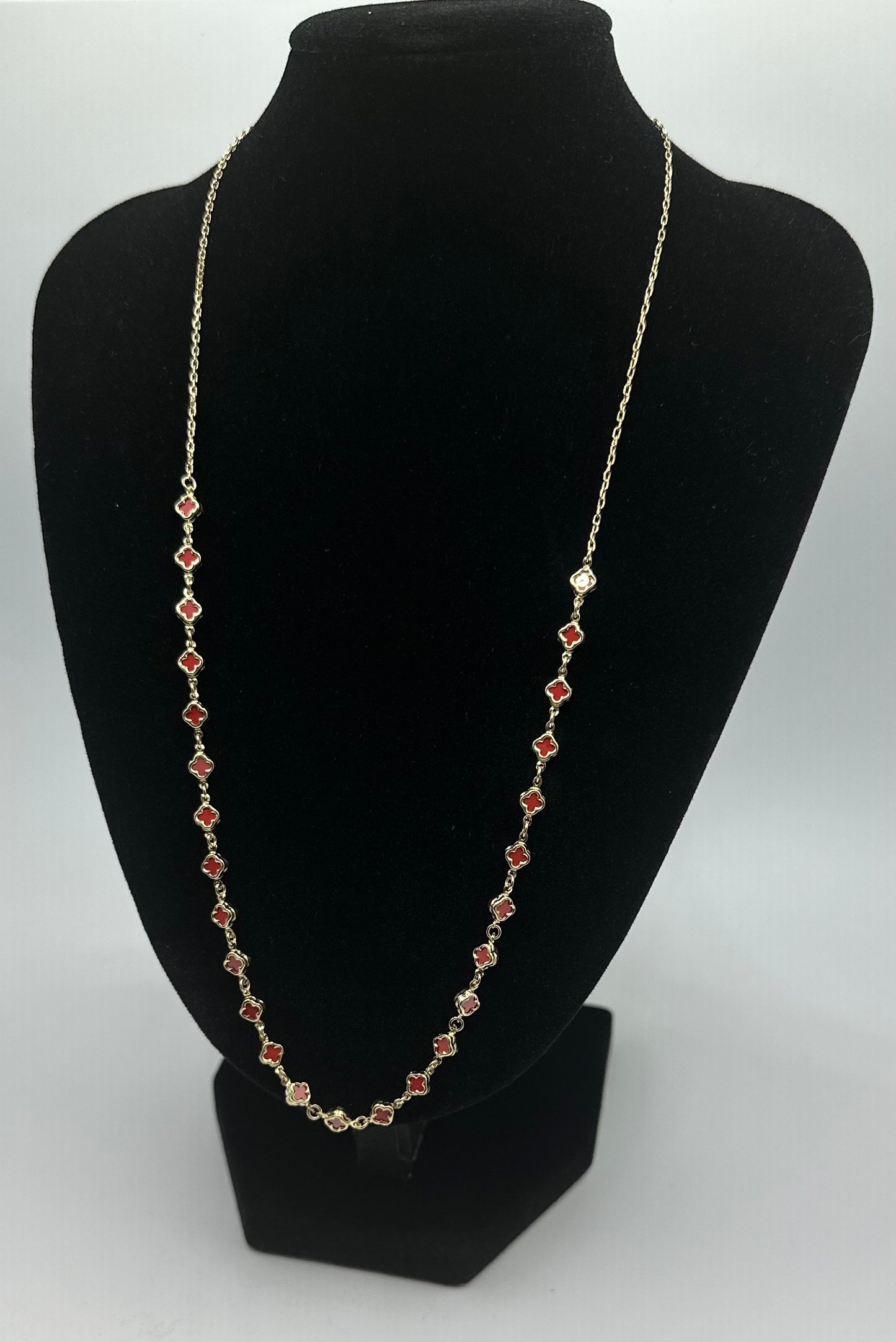 14k Gold Necklace w/ Red Mini Flowers