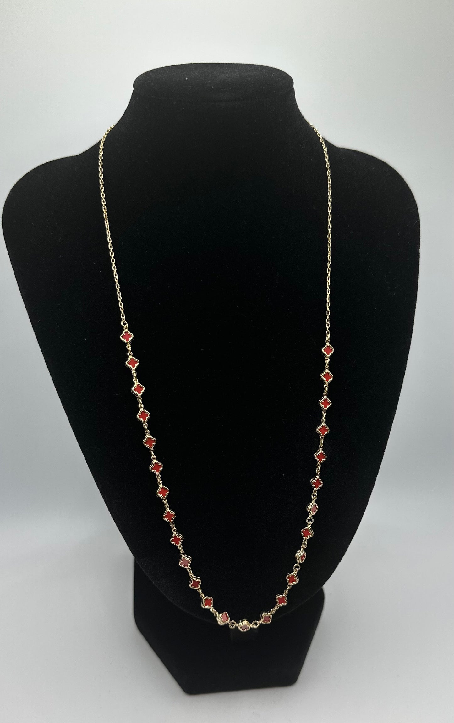 14k Gold Necklace w/ Red Mini Flowers