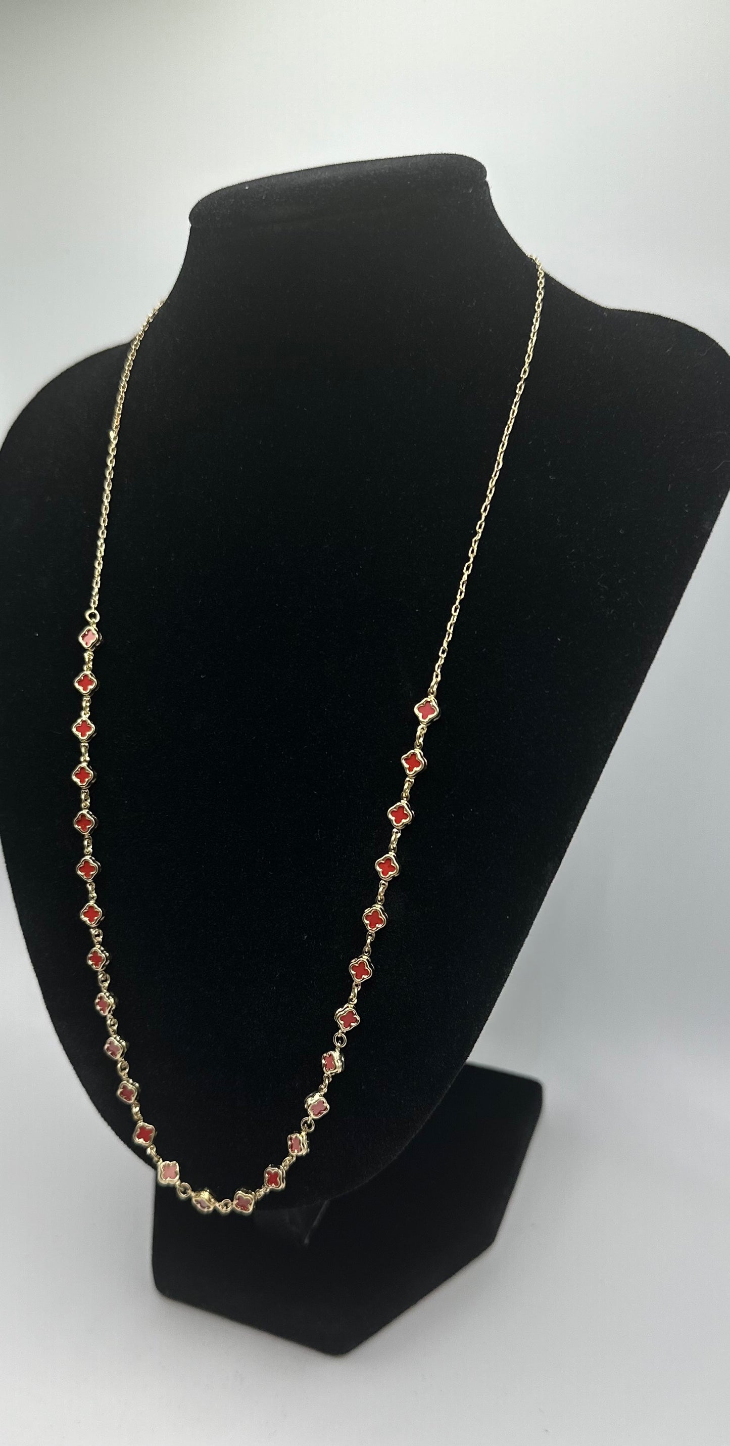 14k Gold Necklace w/ Red Mini Flowers