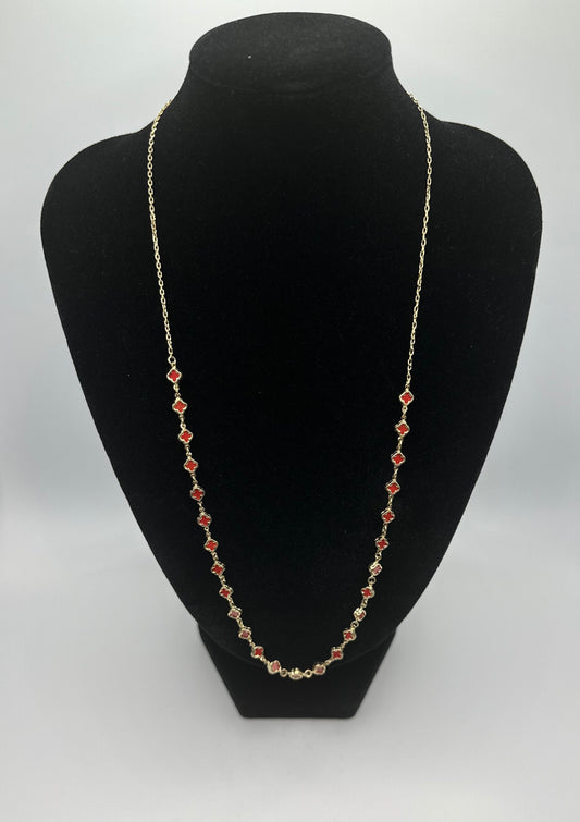 14k Gold Necklace w/ Red Mini Flowers
