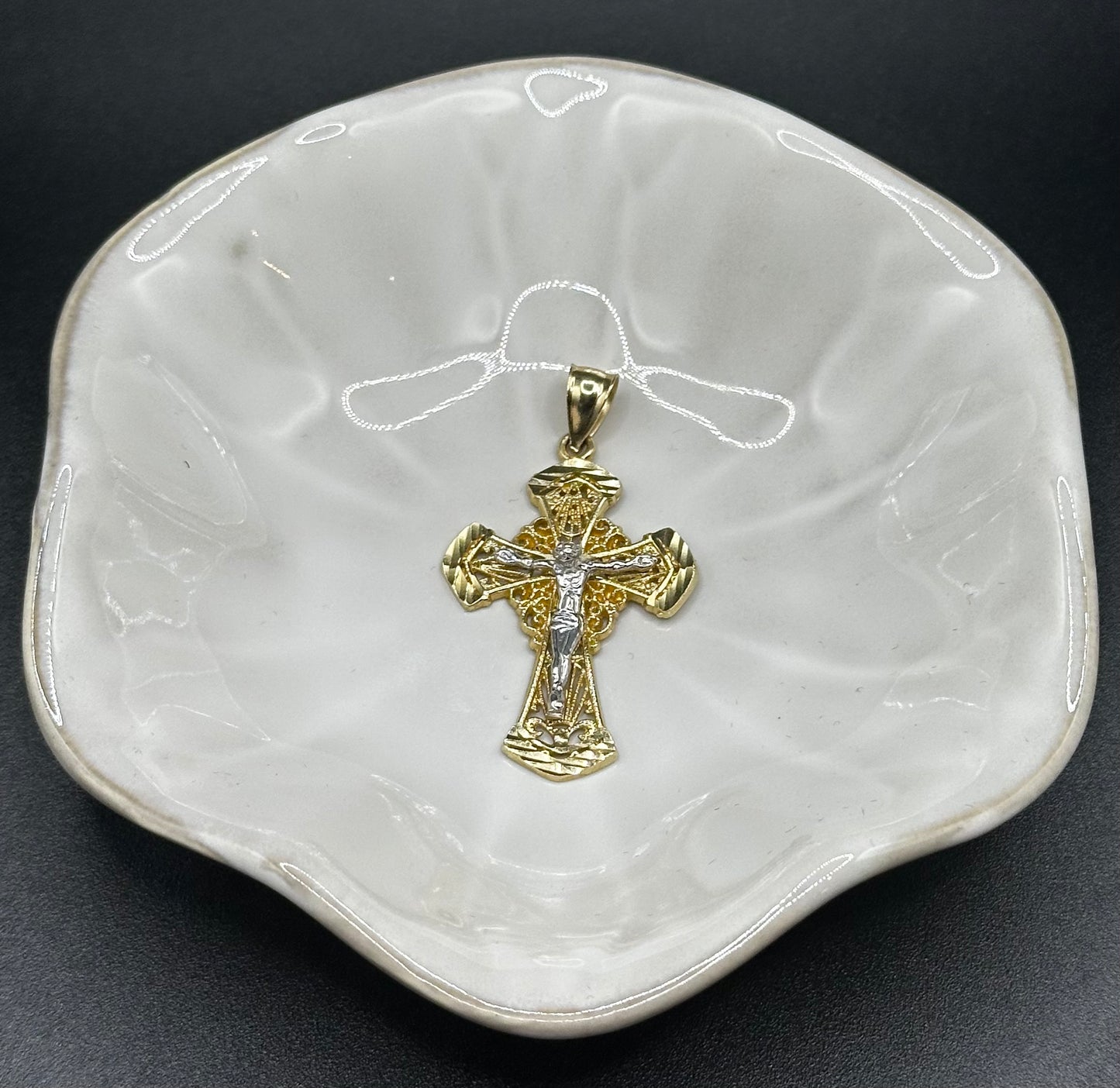 14k Gold Two Tone Cross Pendant