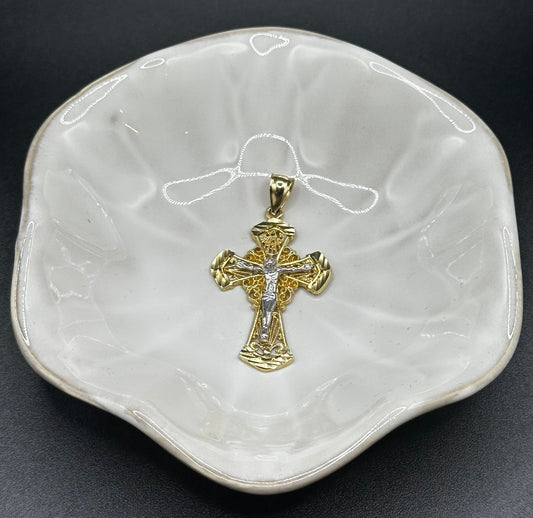 14k Gold Two Tone Cross Pendant
