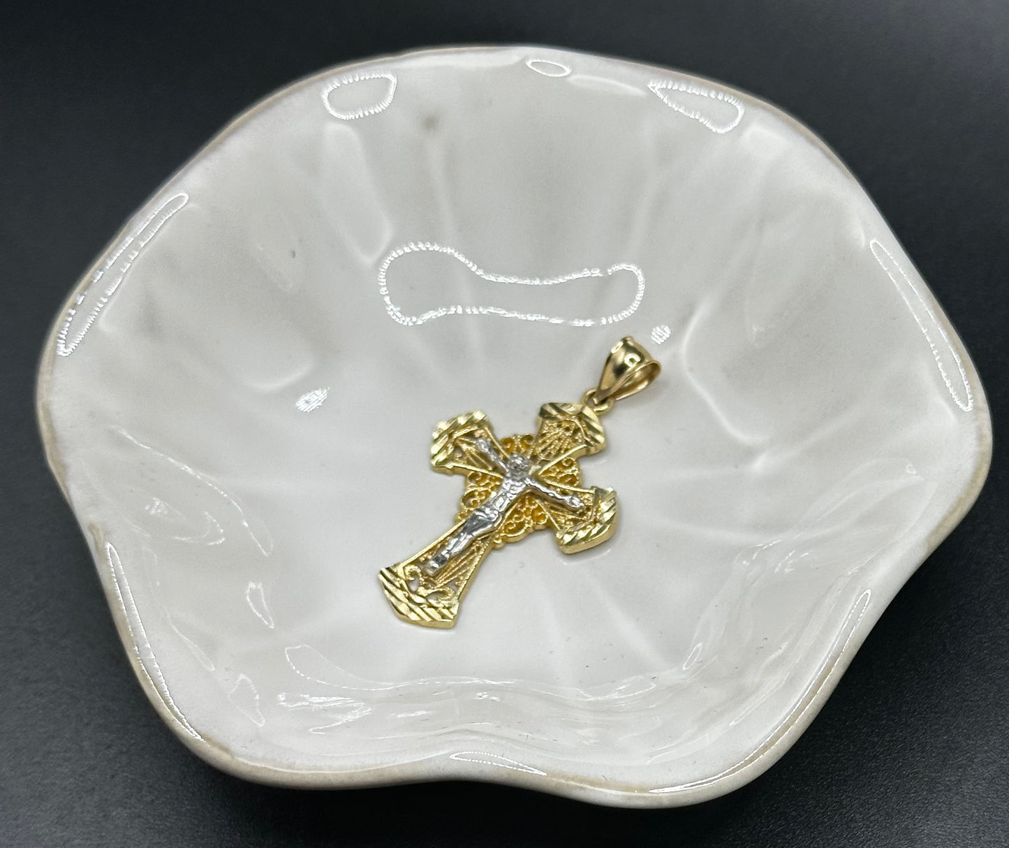 14k Gold Two Tone Cross Pendant