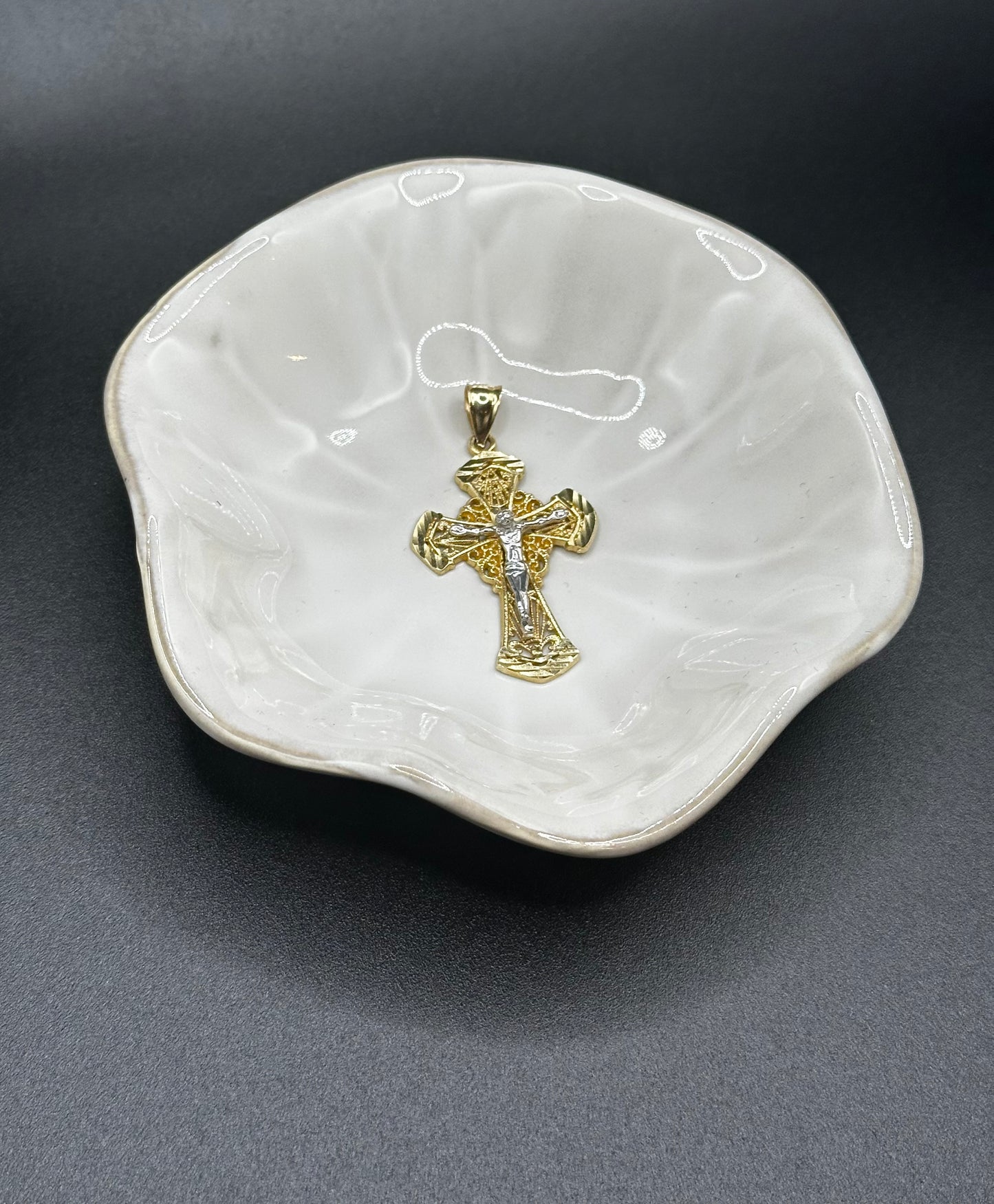 14k Gold Two Tone Cross Pendant