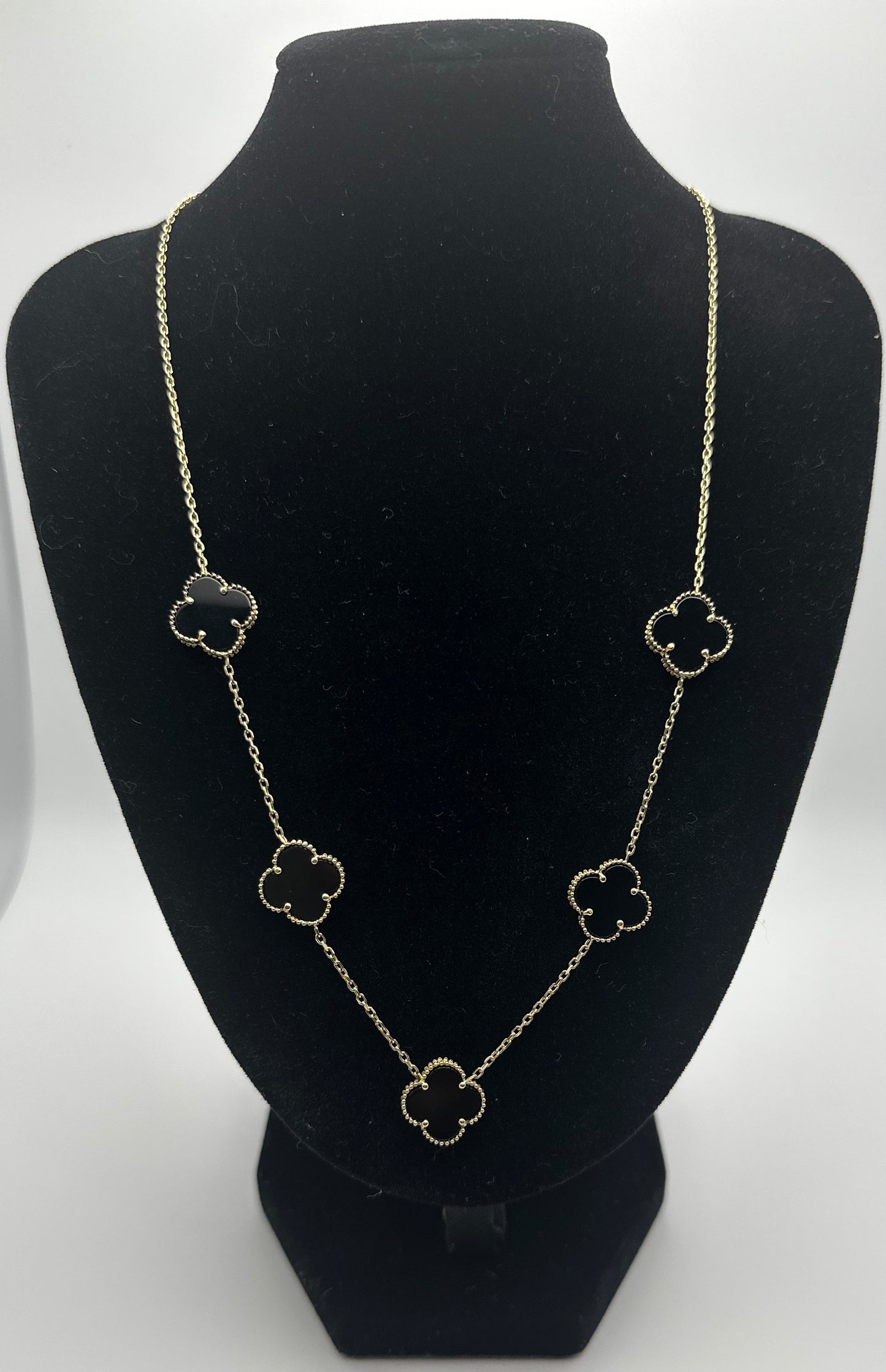 14k Gold 5 Black Clover Necklace