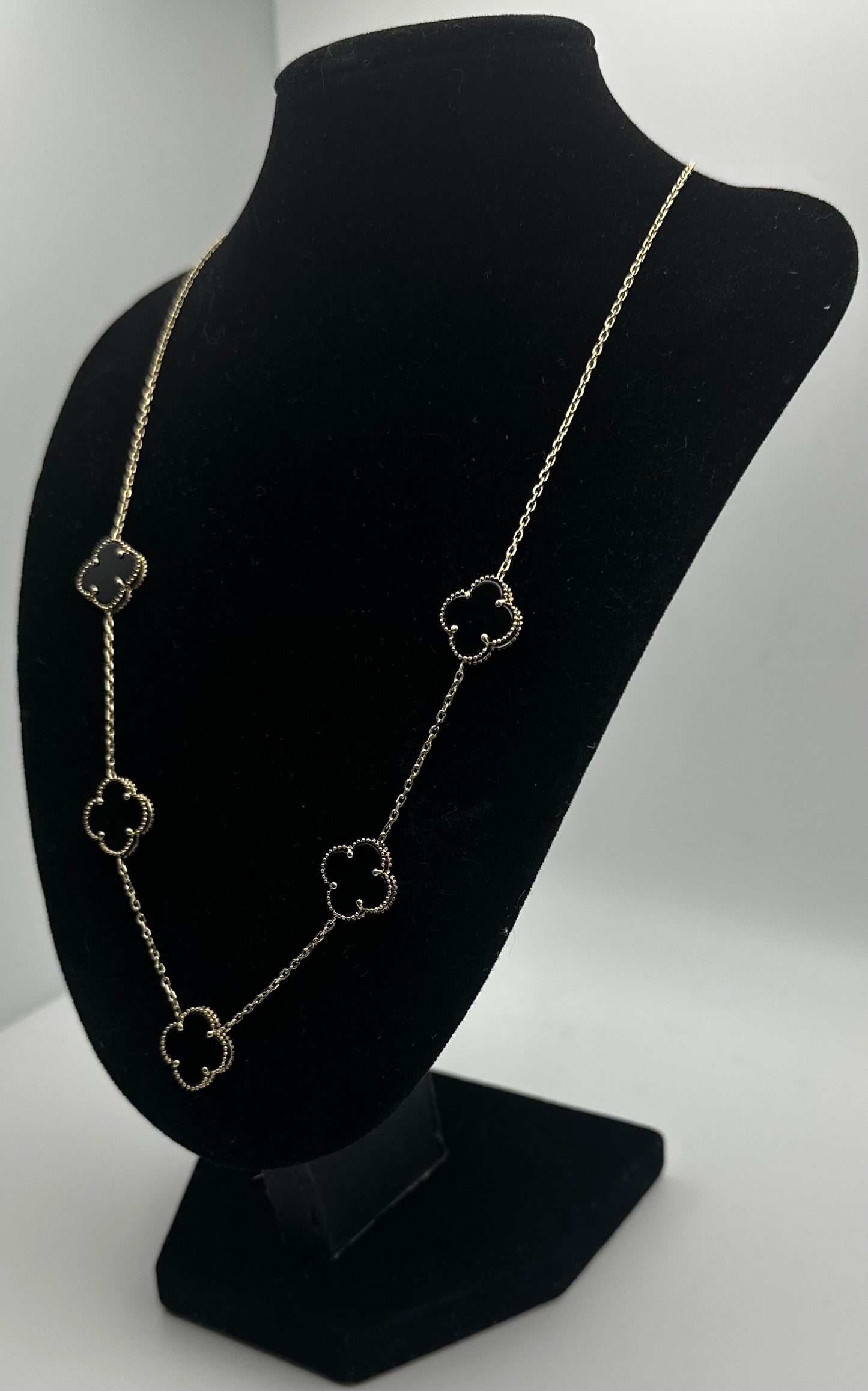 14k Gold 5 Black Clover Necklace