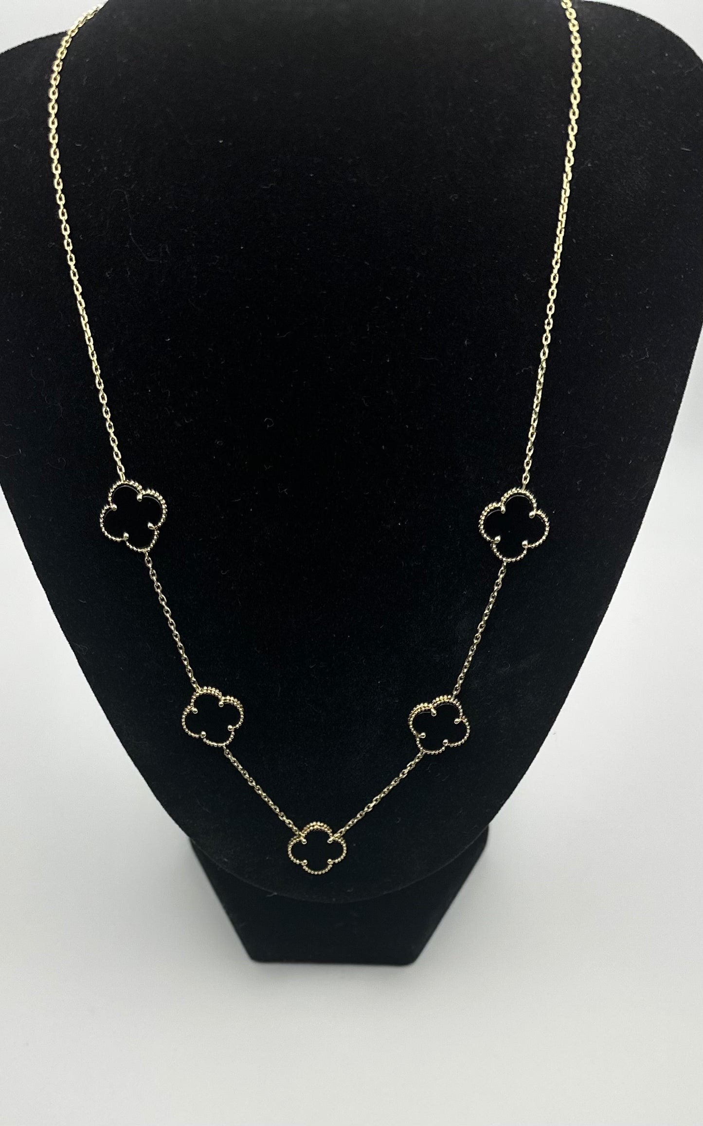 14k Gold 5 Black Clover Necklace