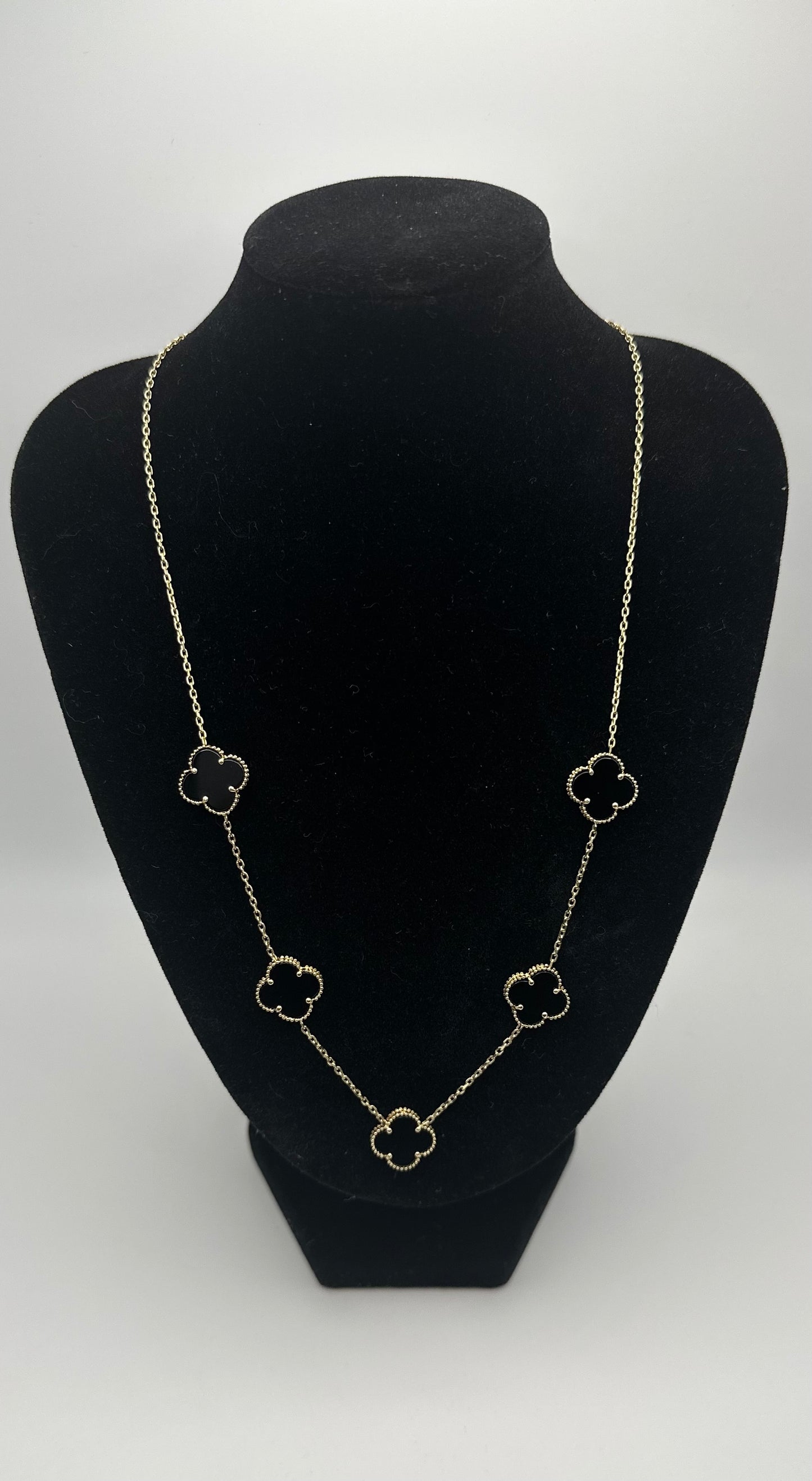 14k Gold 5 Black Clover Necklace