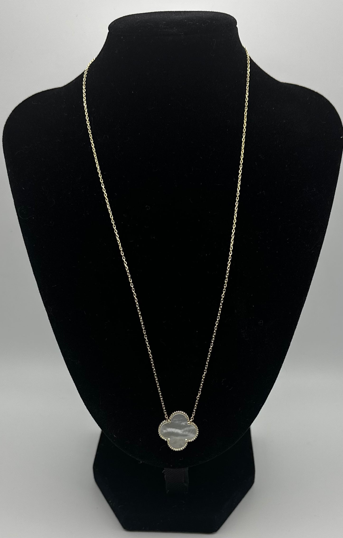 14k Gold Single White Clover Necklace