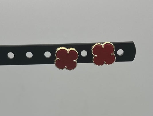 14k Gold Red Clover Earrings