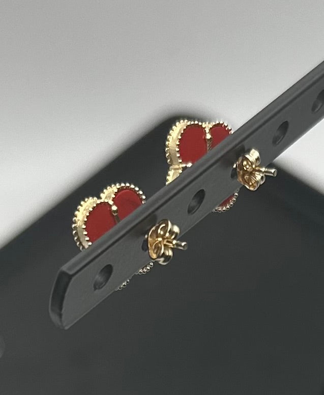 14k Gold Red Clover Earrings