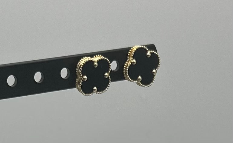 14k Gold Black Clover Earrings