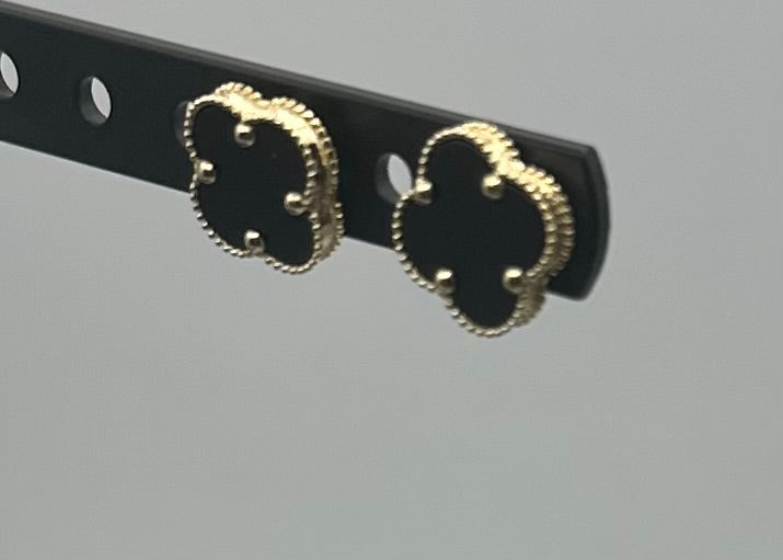 14k Gold Black Clover Earrings