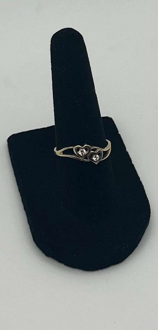 14k Gold Two Mini Hearts Ring