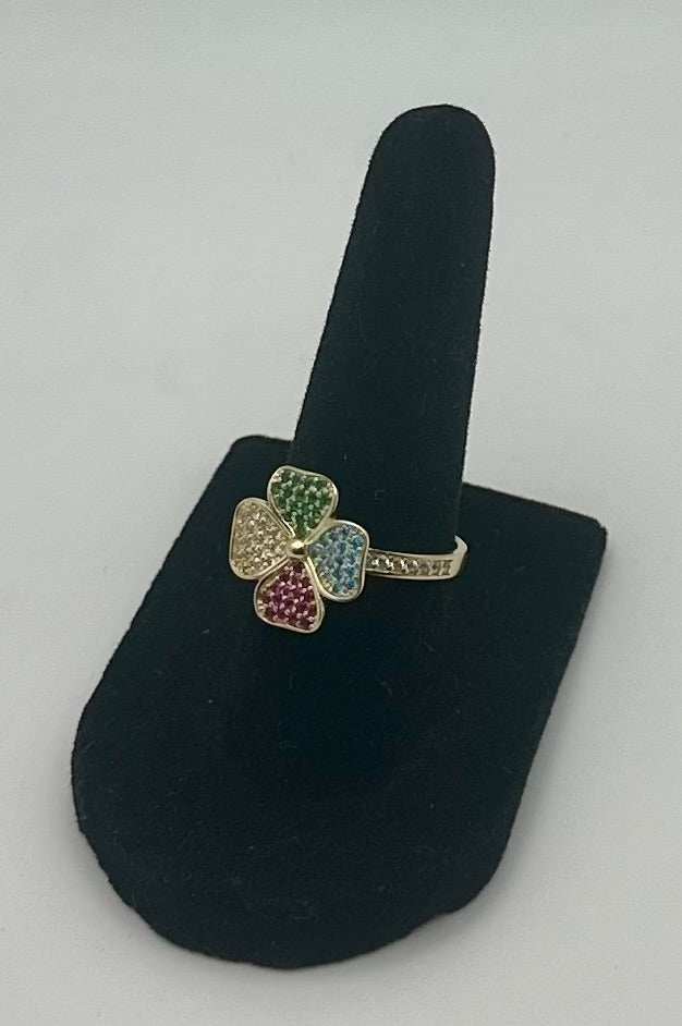 14k Gold Four Color Clover Ring