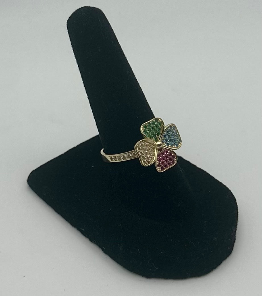 14k Gold Four Color Clover Ring
