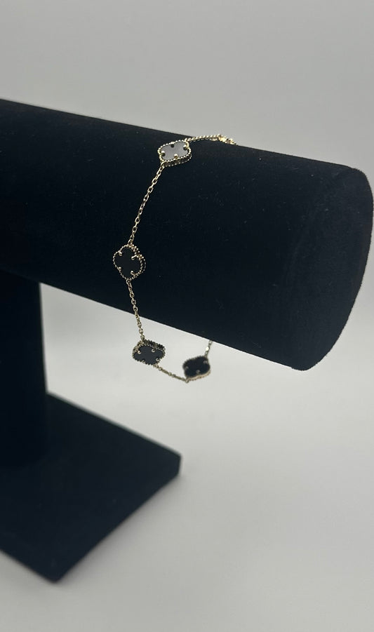 14k Gold Black Mini Clovers Bracelet
