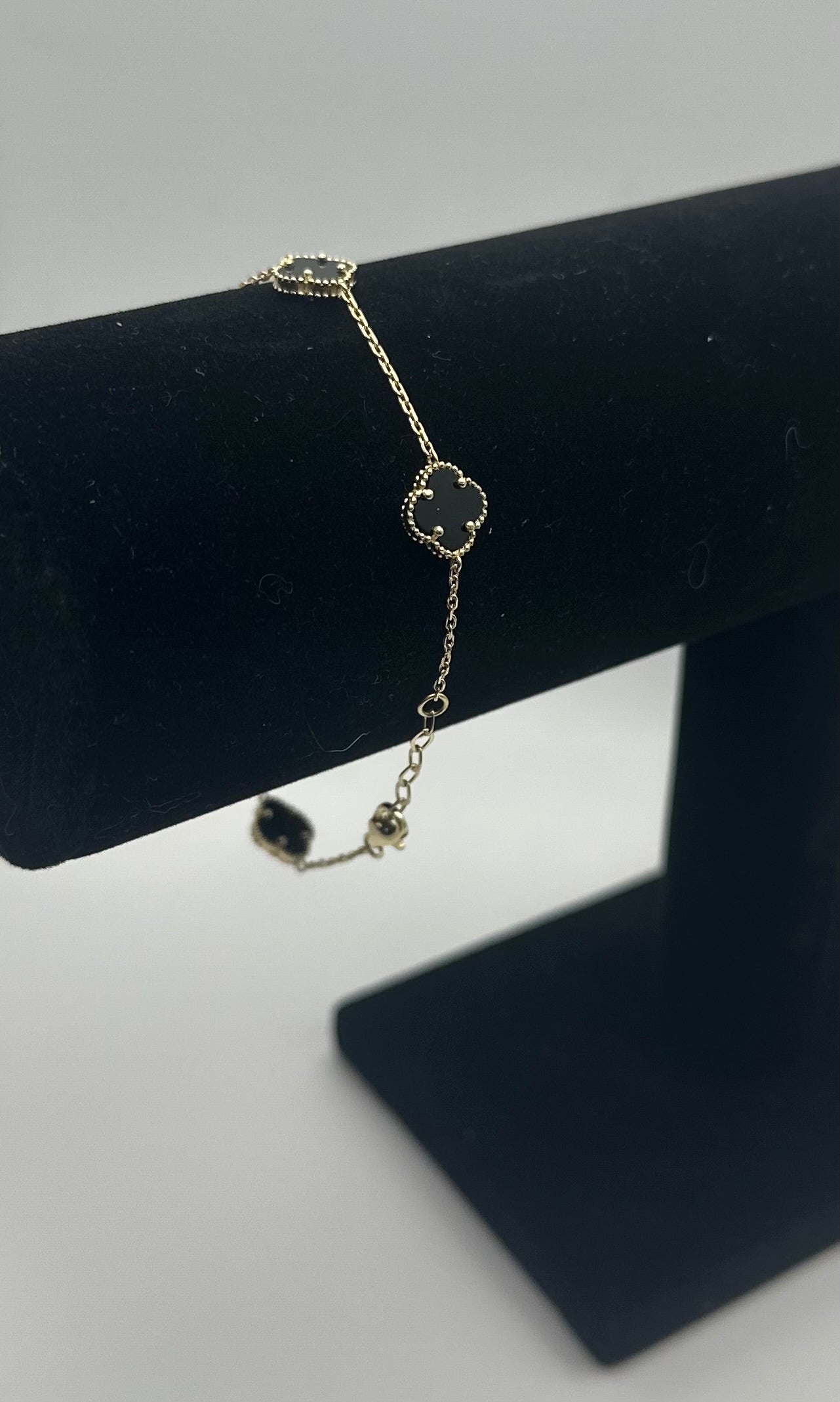 14k Gold Black Mini Clovers Bracelet