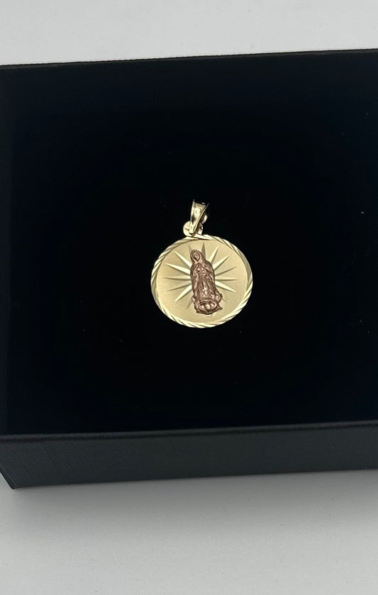 14k Gold Virgin Mary Two Tone Pendant
