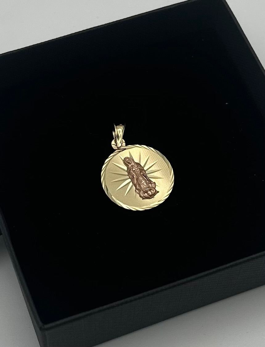 14k Gold Virgin Mary Two Tone Pendant
