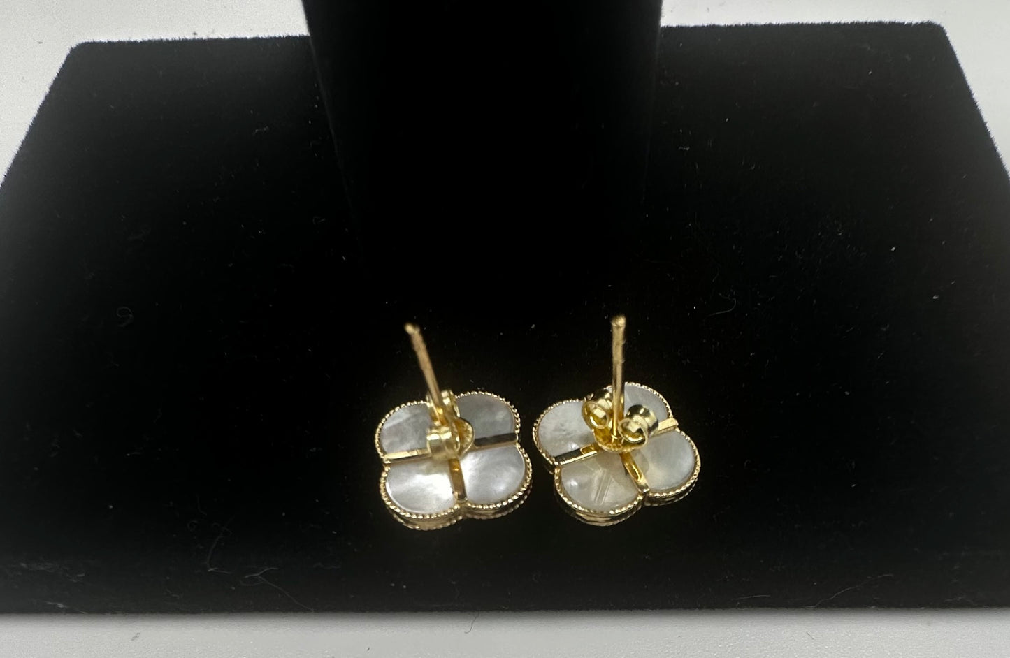 14k Gold White Clover Earrings
